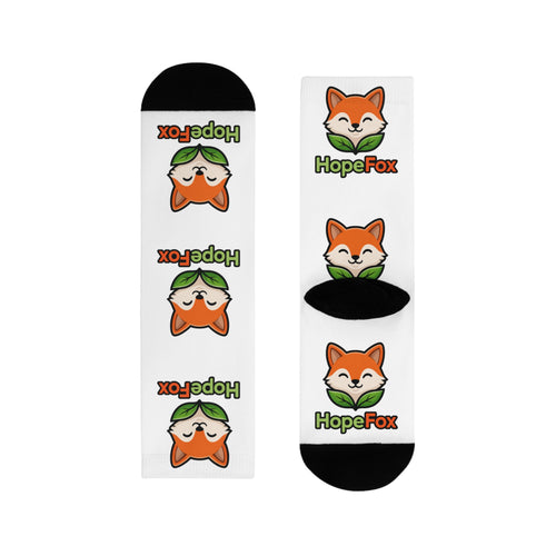 HopeFox Cute Fox Logo Crew Socks — Funny Sublimation Animal Socks