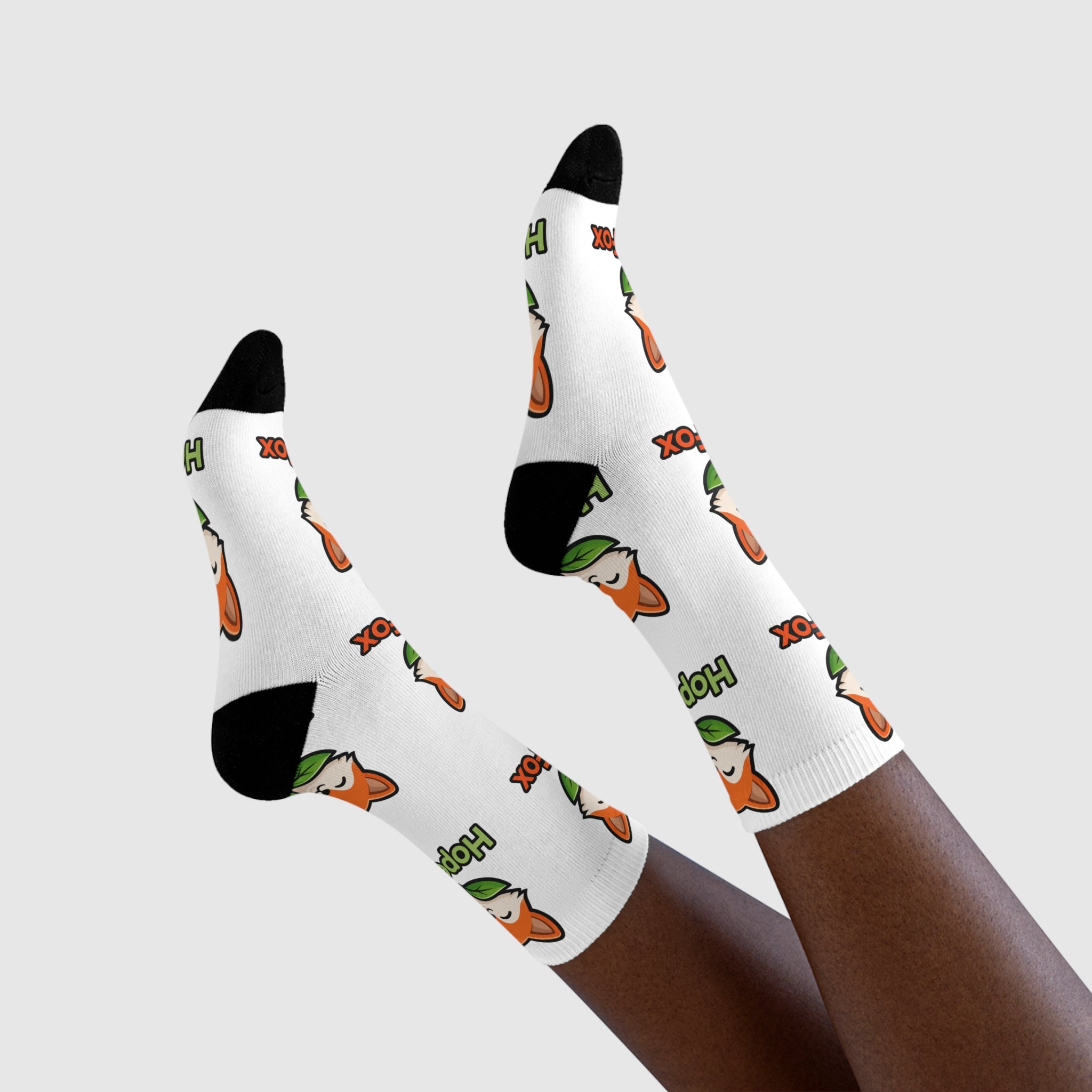 HopeFox Cute Fox Logo Crew Socks — Funny Sublimation Animal Socks