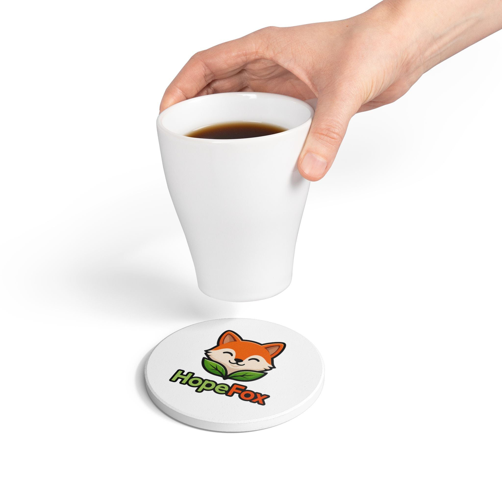 HopeFox Ceramic Coaster — Cute Fox Logo Drink Coaster