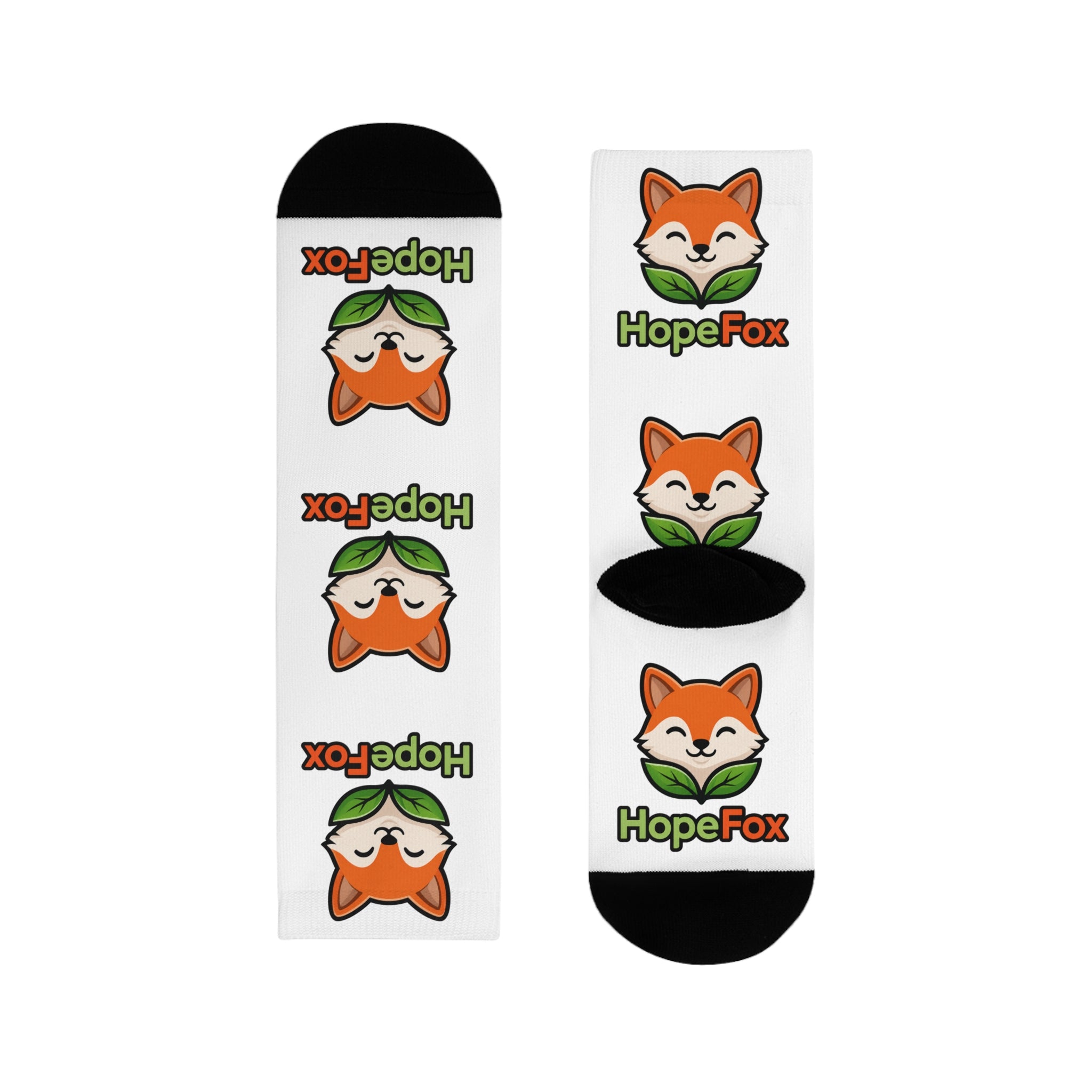HopeFox Cute Fox Logo Crew Socks — Funny Sublimation Animal Socks