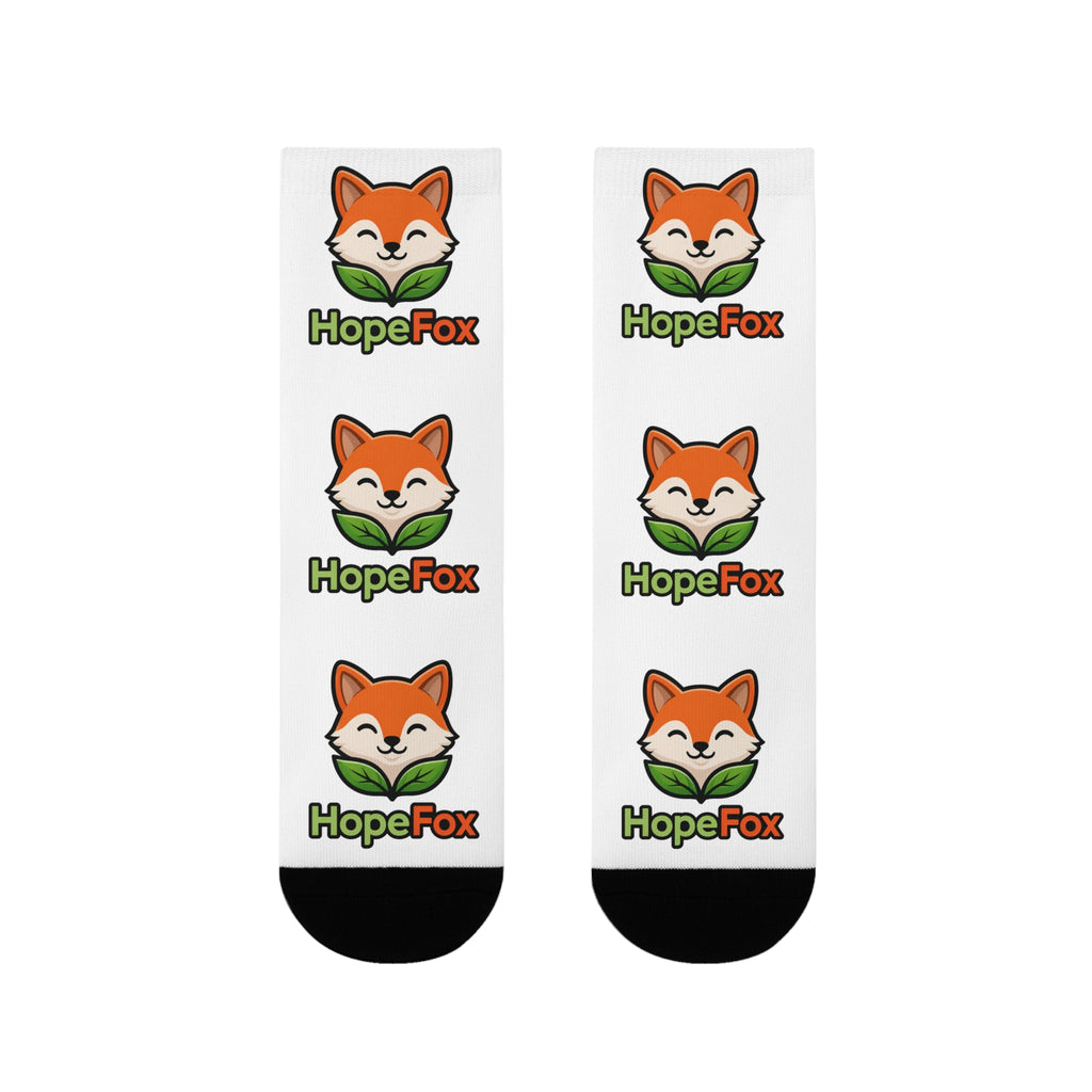 HopeFox Cute Fox Logo Crew Socks — Funny Sublimation Animal Socks